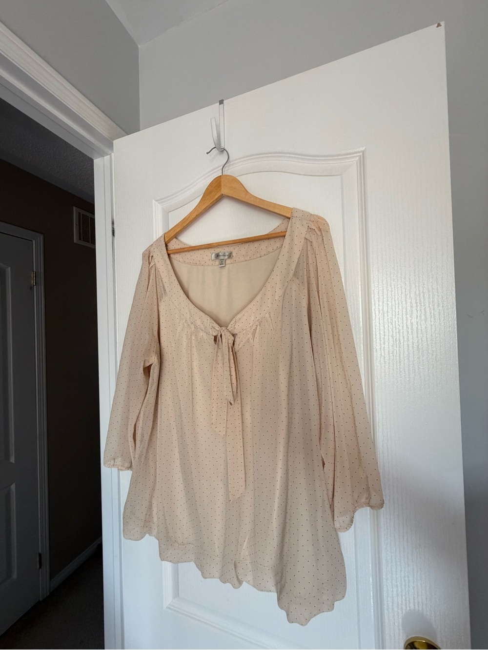 Dressbarn Cream Polka Dot Tie-Neck Blouse